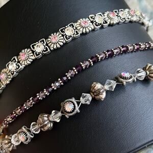 Silver + Pink, Purple, & Clear Crystal 3 Bracelet Stack Set